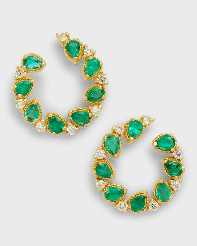18K Yellow Gold Jasmine Bloom Diamond and Emerald Earrings